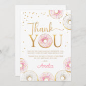 Roze Gouden Donuts Sweet Een 1e Verjaardag Bedankkaart (Voorkant / Achterkant)