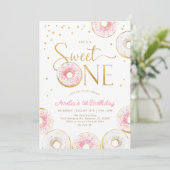 Roze Gouden Donuts Sweet Een 1e Verjaardag Kaart (Staand voorkant)