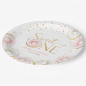 Roze Gouden Donuts Sweet Een 1e Verjaardag Papieren Bordje (Gekanteld)