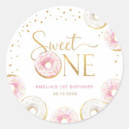 Roze Gouden Donuts Sweet Een 1e Verjaardag Ronde Sticker