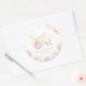 Roze Gouden Donuts Sweet Een 1e Verjaardag Ronde Sticker (Envelop)