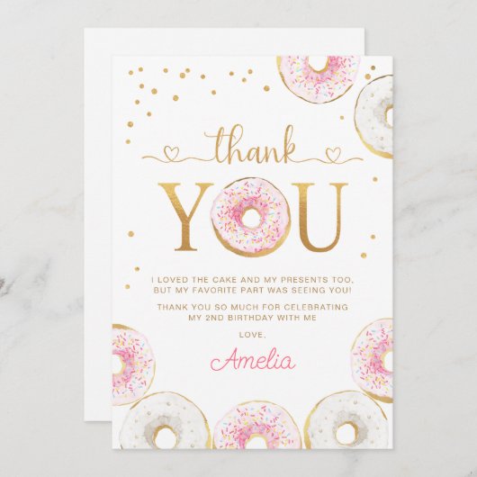Roze gouden donuts Twee zoete verjaardag Bedankkaart (Voorkant / Achterkant)