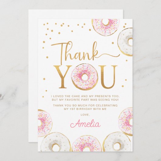 Roze Gouden Donuts Verjaardag Bedankt Kaart (Voorkant / Achterkant)
