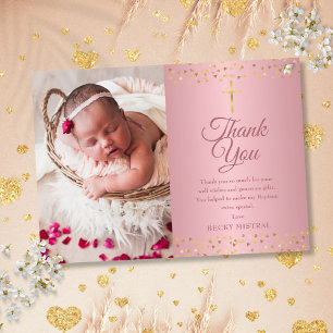 Roze Gouden Doop Christening Harten Foto Bedankkaart
