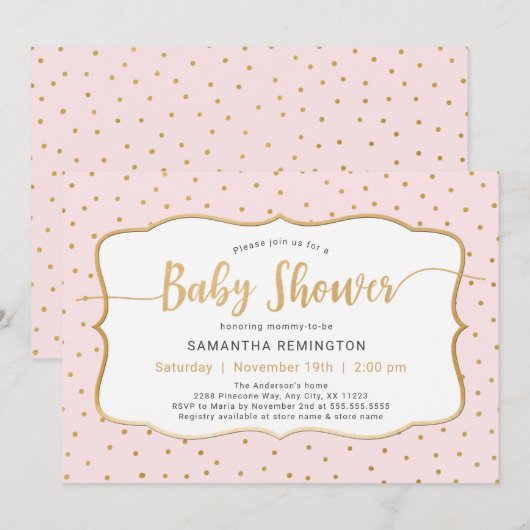 Roze Gouden Dot Meisje Baby shower Kaart (Voorkant / Achterkant)