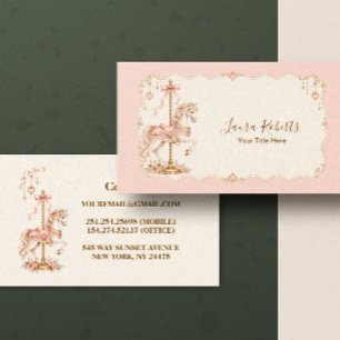 Roze Gouden Draaimolen Baby Shower Visitekaartje