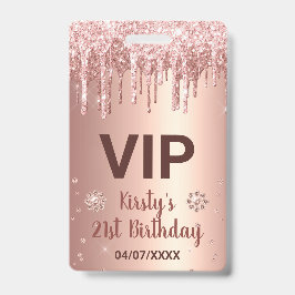 Roze Gouden Drip Glitter & Diamanten Verjaardag Badge