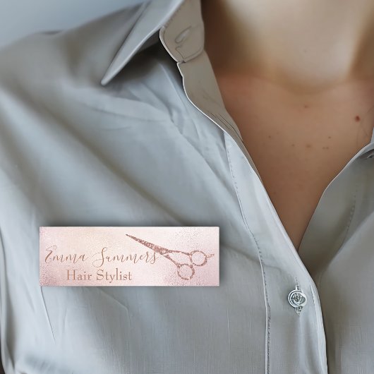 Roze Gouden Drip Glitter Schaar Kapper Naamplaatje