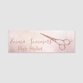 Roze Gouden Drip Glitter Schaar Kapper Naamplaatje (Voorkant)