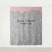 Roze Gouden Drips Zilveren Glitter Trouw Achtergro Wandkleed (Voorkant)