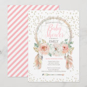 Roze Gouden Droomvanger Boho Uitnodiging (Voorkant / Achterkant)