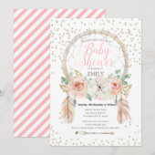 Roze Gouden Droomvanger Boho Uitnodiging (Voorkant / Achterkant)