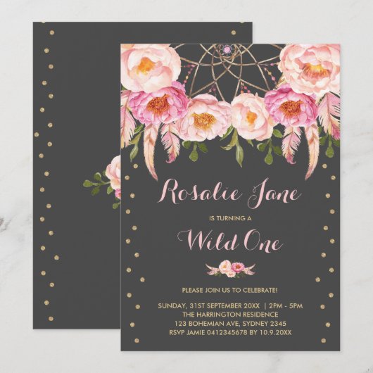 Roze Gouden Droomvanger Wilde Eén 1e Verjaardag Kaart (Voorkant / Achterkant)