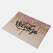 Roze & Gouden Druipende Glitter Welkom Deurmat (Schuin)