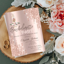 Roze Gouden Druppel Bloemen, Glas Bachelorette Fee