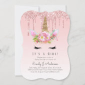 Roze Gouden Druppel Glitter Eenhoorn Baby Meisje S Kaart (Voorkant)