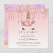 Roze gouden druppelaar Unicorn Baby Girl Shower Kaart (Voorkant / Achterkant)