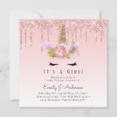 Roze gouden druppelaar Unicorn Baby Girl Shower Kaart (Voorkant)
