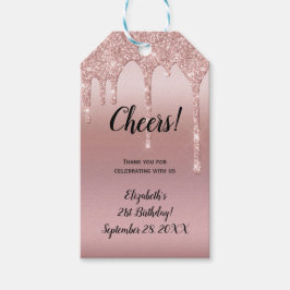 Roze Gouden Druppelende Glitter 21e Verjaardag Cadeaulabel
