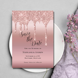 Roze Gouden Druppelende Glitter Blush Roze QR code Save The Date