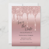 Roze Gouden Druppelende Glitter Blush Roze QR code Save The Date (Voorkant)