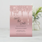 Roze Gouden Druppelende Glitter Blush Roze QR code Save The Date (Staand voorkant)