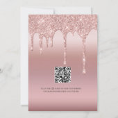 Roze Gouden Druppelende Glitter Blush Roze QR code Save The Date (Achterkant)