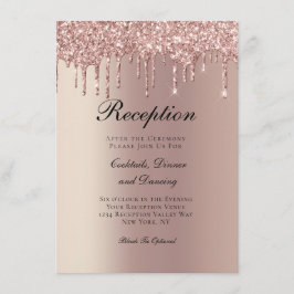 Roze Gouden Druppelende Glitter Bruiloftsreceptie Informatiekaartje