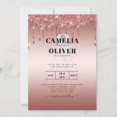 Roze Gouden Druppelende Glitter Moderne Trouw Uitn Kaart (Voorkant)