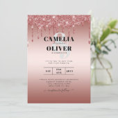 Roze Gouden Druppelende Glitter Moderne Trouw Uitn Kaart (Staand voorkant)