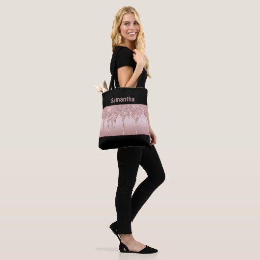 Roze Gouden Druppelende Glitter Roze Blush Monogra Tote Bag (Op model)