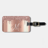 Roze Gouden Druppels Glitter Metaal Monogram Bagag Bagagelabel (Voorkant horizontaal)