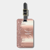 Roze Gouden Druppels Glitter Metaal Monogram Bagag Bagagelabel (Voorkant verticaal)