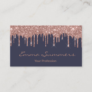 Roze Gouden Druppels Grijs Navy Glitter op Maat ge Visitekaartje