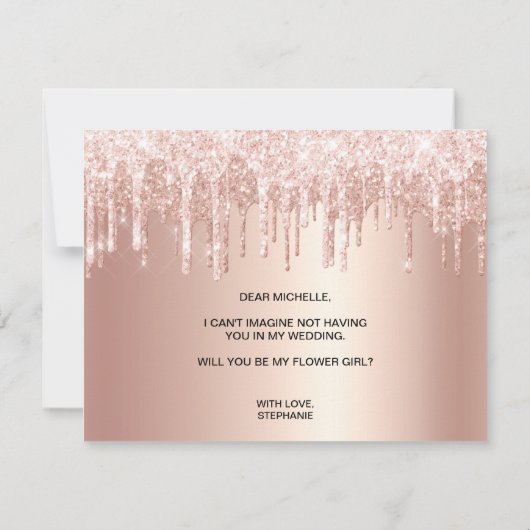 Roze gouden druppels, wil je mijn bloemenmeisje zi kaart (Achterkant)