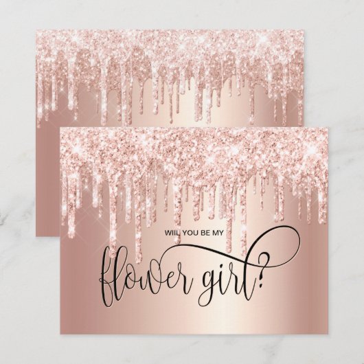 Roze gouden druppels, wil je mijn bloemenmeisje zi kaart (Voorkant / Achterkant)