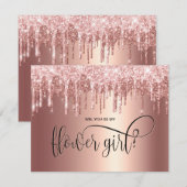 Roze gouden druppels, word jij mijn bloemenmeisje? kaart (Voorkant / Achterkant)