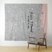 Roze Gouden Druppels Zilver Glitter Bruiloft Achte Wandkleed (In Situ (horizontaal))