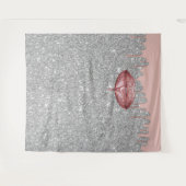 Roze Gouden Druppende Lippen Zilveren Glitter Acht Wandkleed (Voorkant (horizontaal))