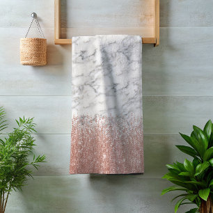 Roze Gouden Echt Marmer Glitter Glam Trendy Bad Handdoek