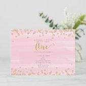 Roze & Gouden EEN 1e Verjaardagsuitnodiging Kaart (Staand voorkant)