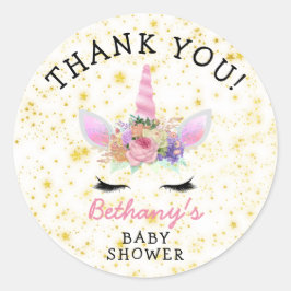 Roze Gouden Eenhoorn Baby shower gunst Ronde Sticker