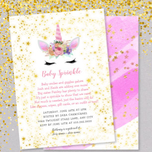 Roze Gouden Eenhoorn Baby Sprinkle Kaart