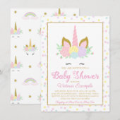 Roze Gouden Eenhoorn Gezicht Meisje Baby shower Ui Kaart (Voorkant / Achterkant)