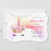 Roze Gouden Eenhoorn Gezicht Uitnodigingen ELKE GE (Voorkant)