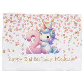Roze Gouden Eenhoorn Glitter 2e Meisjes Verjaardag Groot Cadeauzakje (Achterkant)