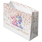 Roze Gouden Eenhoorn Glitter 2e Meisjes Verjaardag Groot Cadeauzakje (Achterkant Gekanteld)