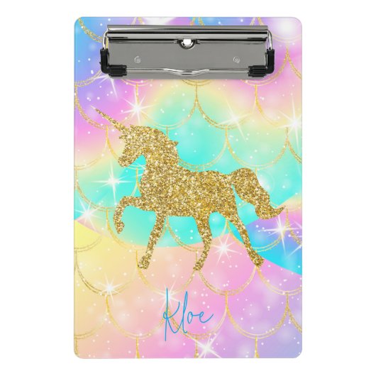 Roze Gouden eenhoorn Mini Klembord (Voorkant)