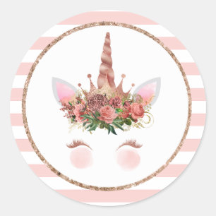 Roze Gouden Eenhoorn Prinses Ronde Sticker