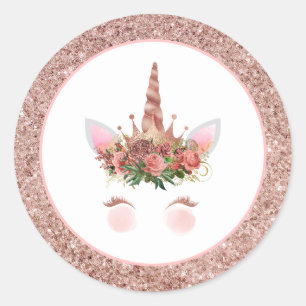 Roze Gouden Eenhoorn Prinses Ronde Sticker